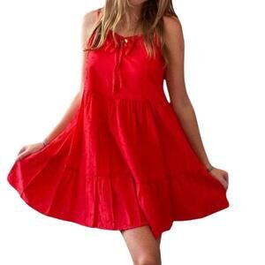 NEW SELF CONTRAST embroidered dress in red